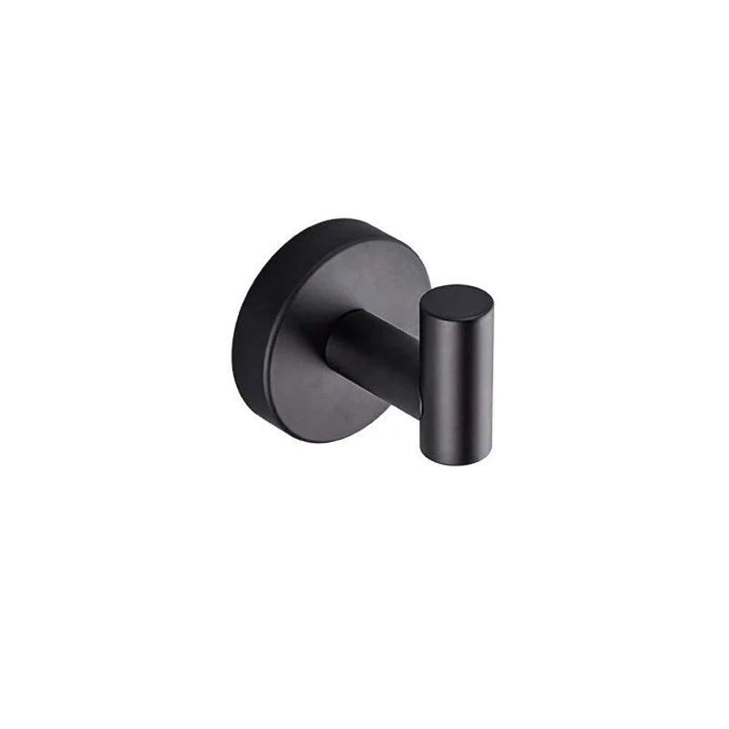 DecorBites™ Black Stainless Steel Bathroom Set: Robe Hook, Towel Rail, Shelf, Tissue Holder