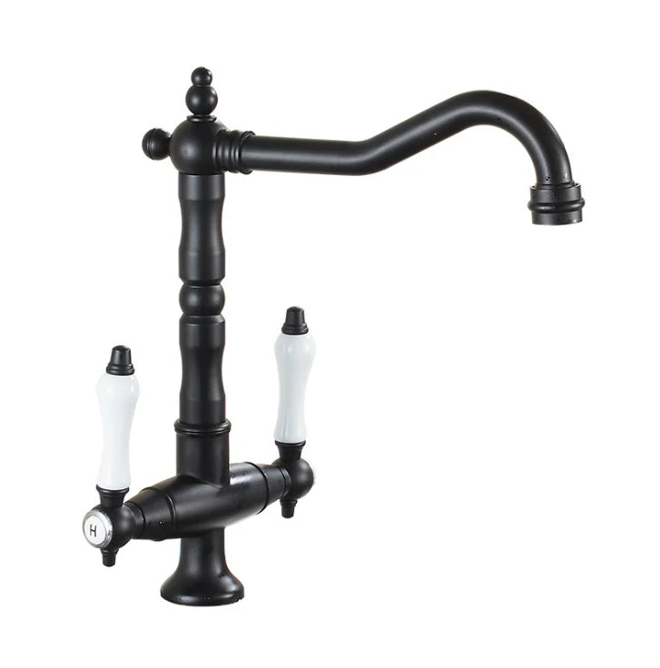 DecorBites™ Black Gold Brass Kitchen Sink Faucet with Double Handles
