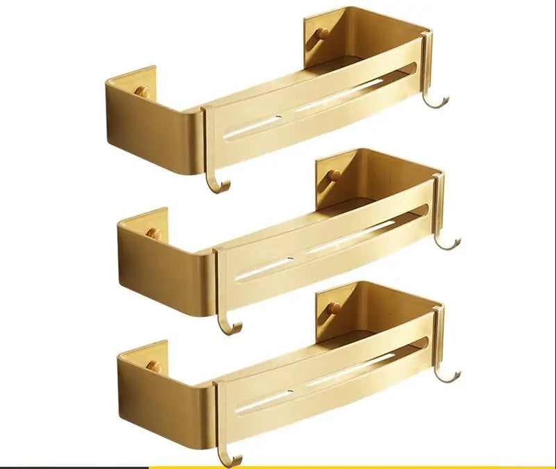 DecorBites™ Aluminum Shower Shelf Brushed Gold Wall Mounted Bathroom Corner Shelf