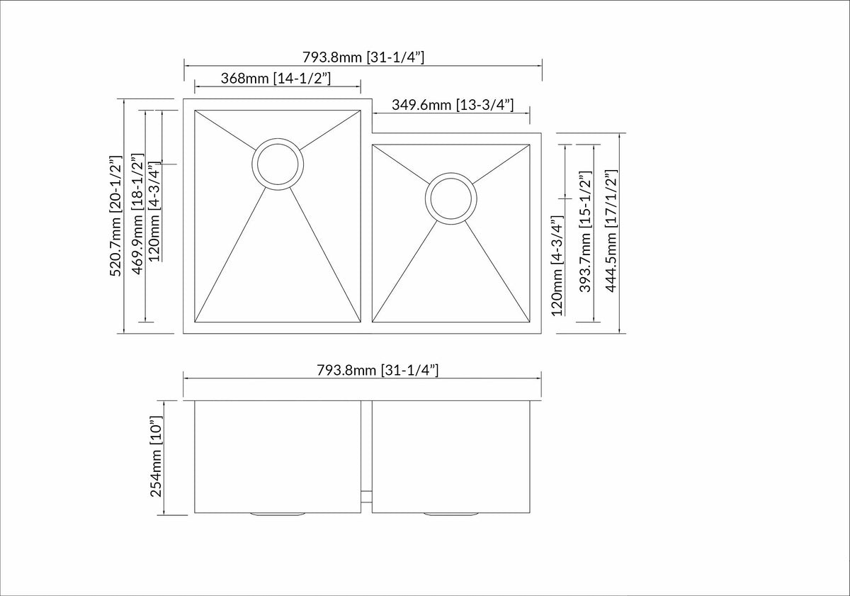 Stainless Steel Square Sink 60/40 (Double Bowl)