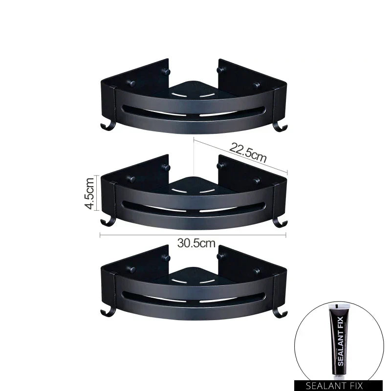 DecorBites™ Aluminum Black Corner Basket Cosmetic Rack for Bathroom and Kitchen Storage