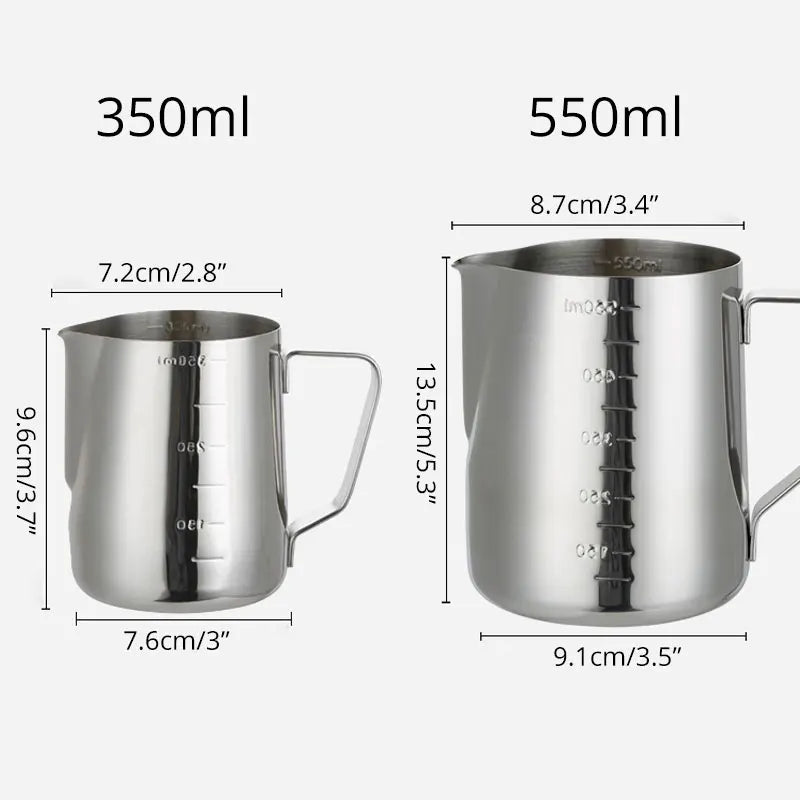 DecorBites™ Frothing Cup: Stainless Steel Measuring Pitcher for Latte Art