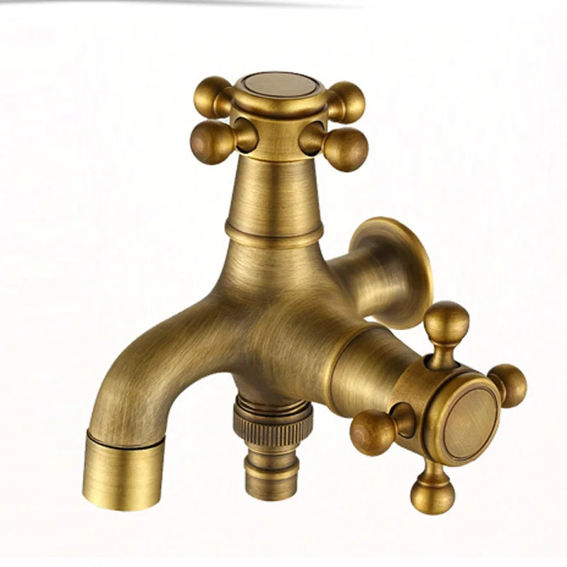 DecorBites™ Antique Brass Dual Cross Handles Wall Mounted Mop Pool Faucets