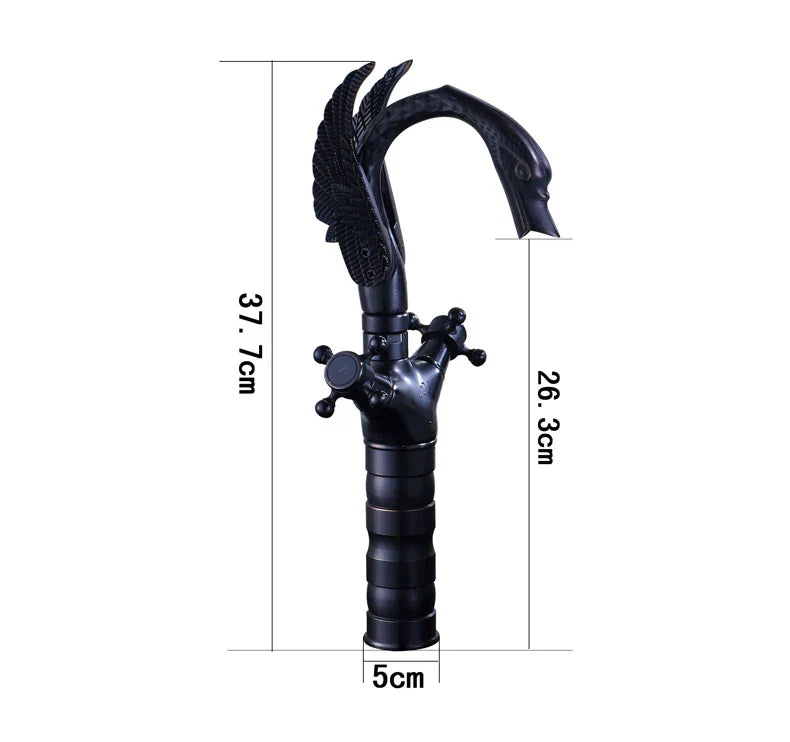 DecorBites™ Black Bronze Swan Basin Faucet Dual Cross Handle Deck Mounted Bathroom Mixer