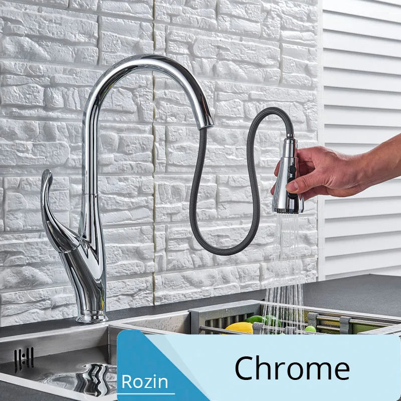 DecorBites™ Black Kitchen Faucet Pull Out Mixer with Single Handle and Stream Spray