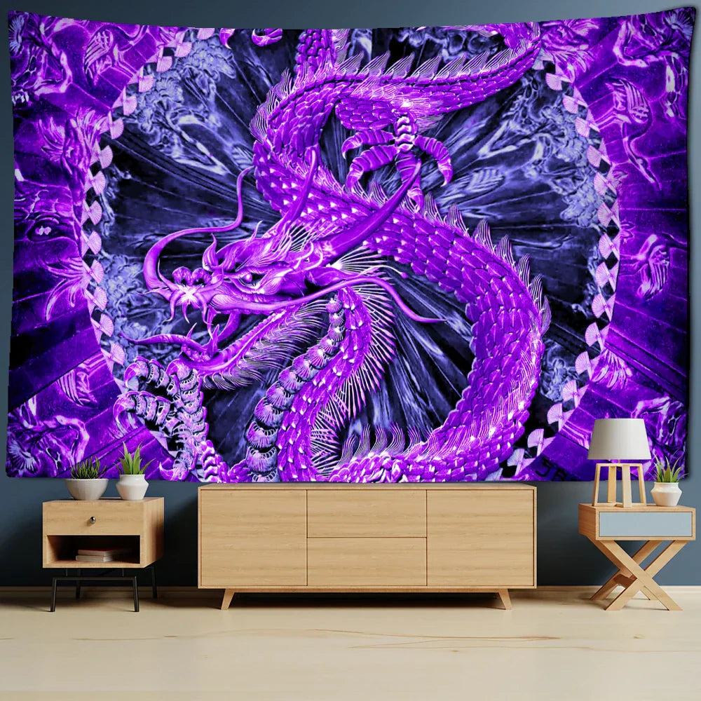 DecorBites™ Chinese Dragon Castle Totem Tapestry Wall Hanging Beach Mat Tapis Decor
