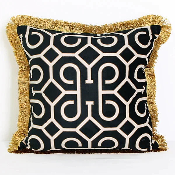 DecorBites™ Geometric Fringed Lumbar Pillow Case, Luxe Sofa Pillow Cover 30x50cm