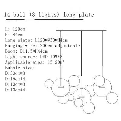 DecorBites™ Bubble Glass LED Chandelier for Kids Room Kitchen Office Restaurant