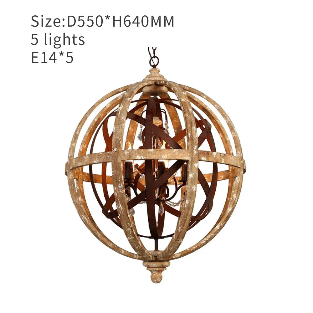 DecorBites™ Antique Wood Globe Chandelier for Bedroom Living Room Kitchen Dining Room