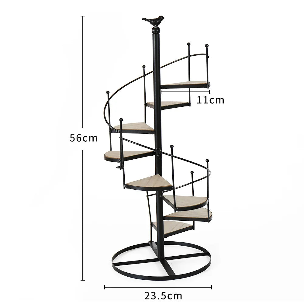 DecorBites™ 8-Layer Stair Shape Iron Plant Stand with Wood Plate
