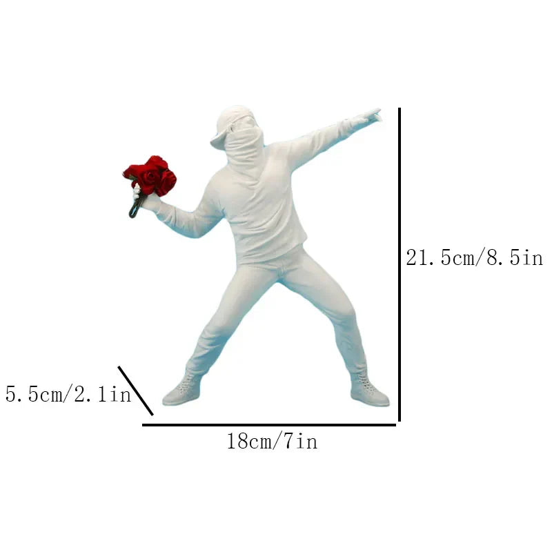 DecorBites™ Bansky Flower Thrower Sculpture: Modern Office & Home Decor