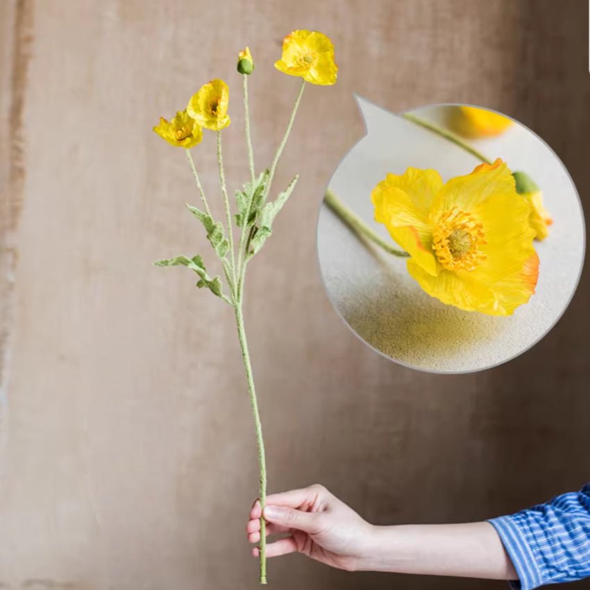 Silk Common Poppy Flower Stem 22" Tall