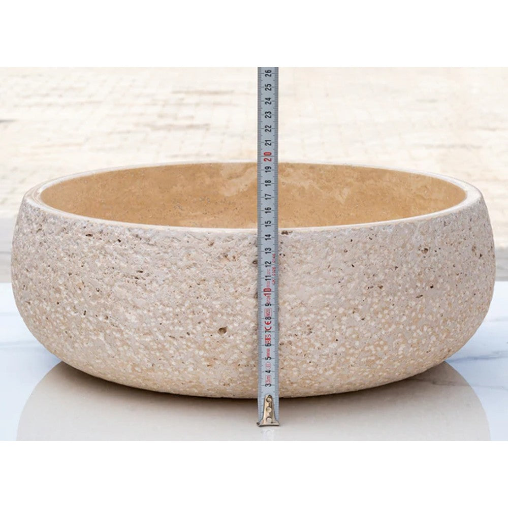 Light Beige Travertine Vessel Bathroom Sink Polished Inside and Sandblasted Outside (D)16" (H)6"