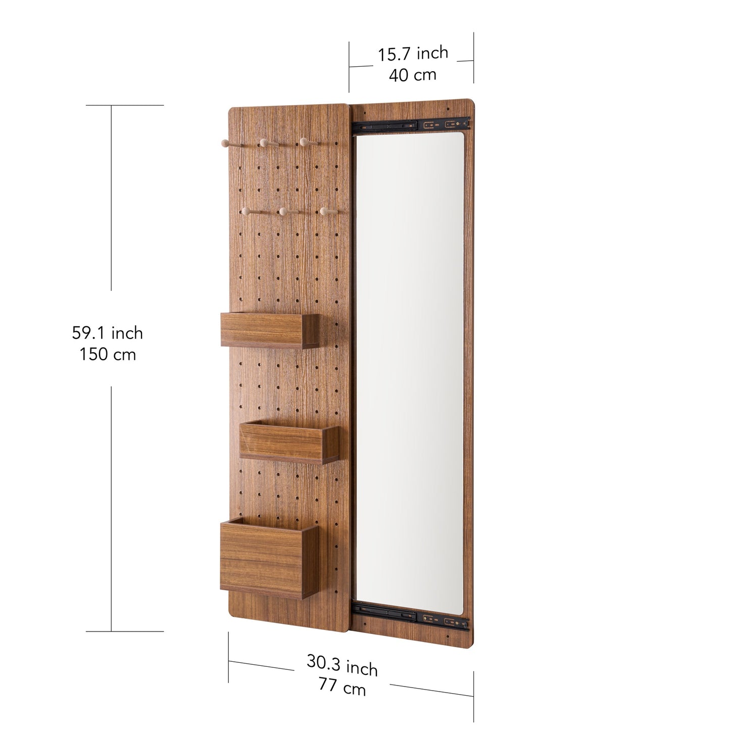 Walnut Pegboard Storage Dressing Mirror Cabinet