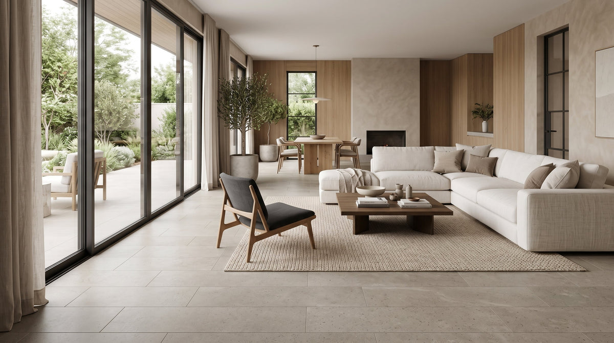 Mood Greige Limestone Look Porcelain Tiles 12x24