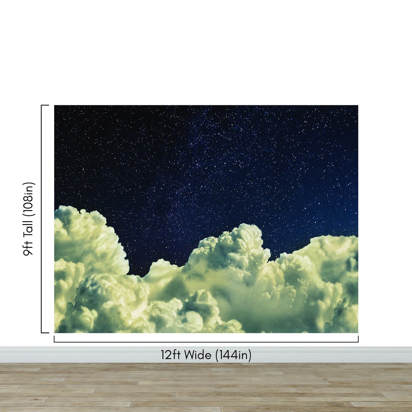 Dreamy Cloudy Night Among the Stars Wall Mural. Abstract Night Sky, Stars and Clouds. Peel and Stick Wallpaper. #6300
