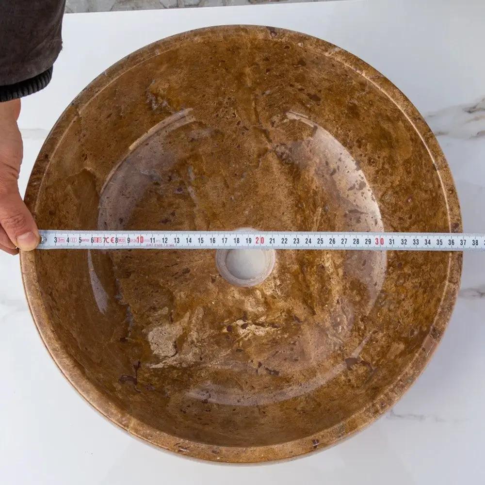 Noce Brown Hand Carved Travertine Vessel Sink 16 Inch Polished
