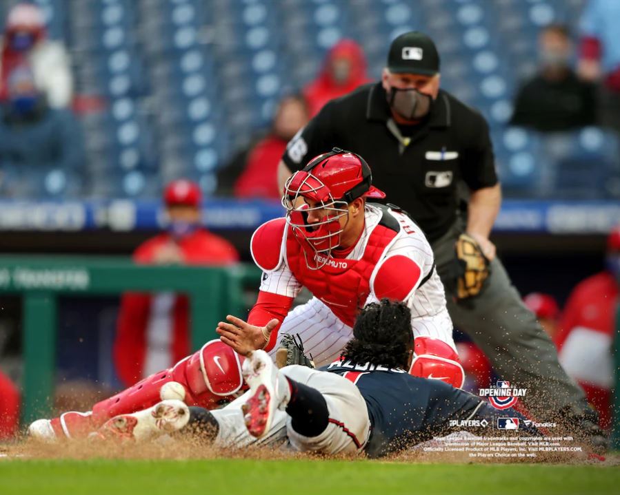 JT Realmuto Play at the Plate Philadelphia Phillies 8" x 10" Baseball Photo