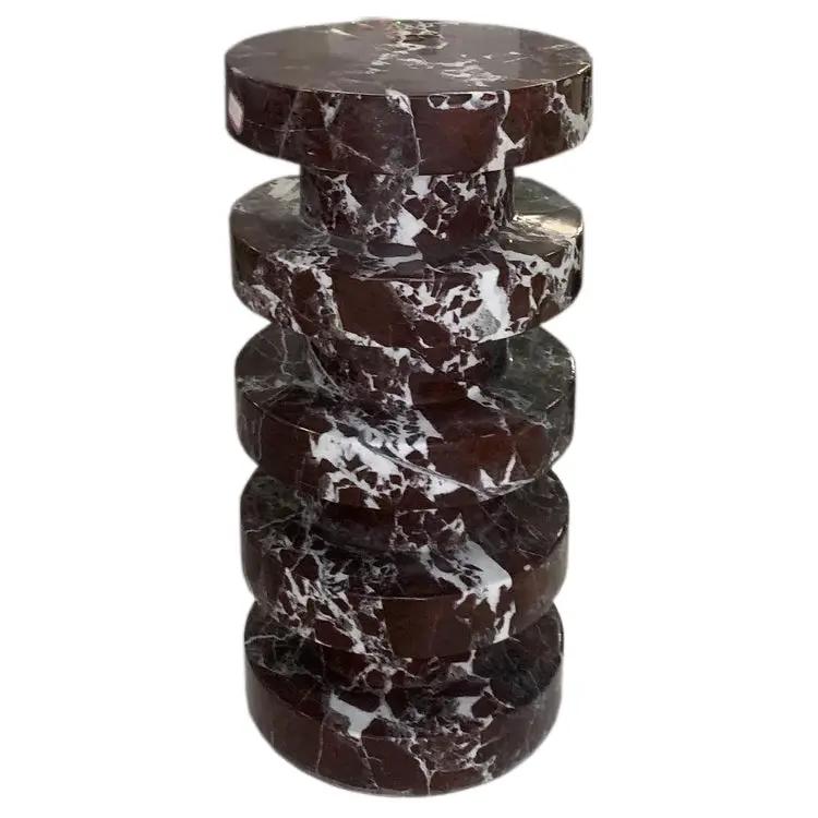 Rosso Levanto Marble Plinth Designer Side Table - Polished 12x24 Inches