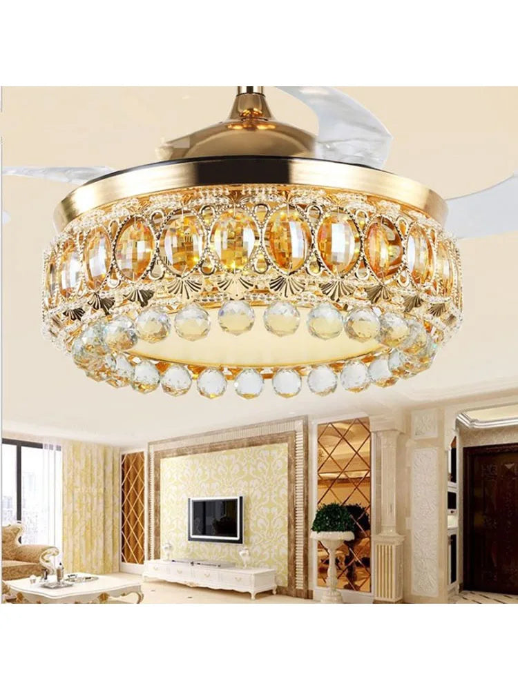 DecorBites™ 42 Inch Gold Luxury Crystal Ceiling Fan Light with Remote Control