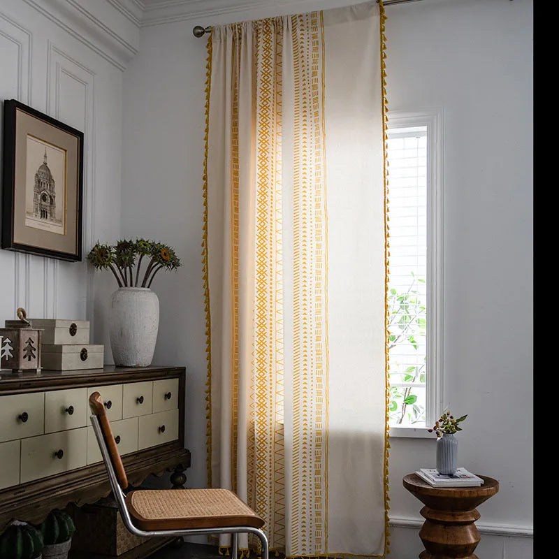 DecorBites™ Bohemian Ethnic Geometry Printed Cotton Linen Curtain
