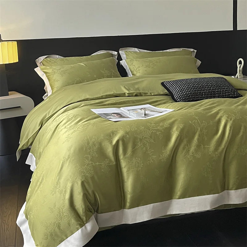 DecorBites™ Jacquard Bedding Set - Lyocell Cotton Bed Linens, Sheet, Pillowcase, Quilt Cover
