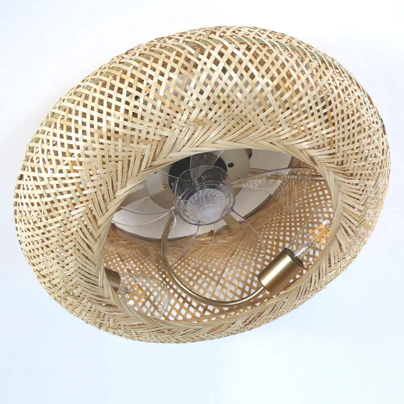 DecorBites™ Bamboo Ceiling Fan with Lights Remote Control 50cm Retractable Silent Blades