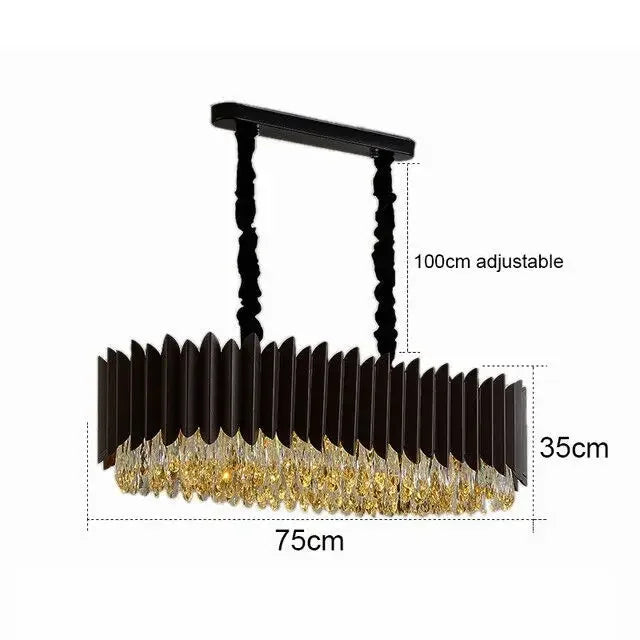 DecorBites™ Crystal Chandelier: Black Gold Round LED Pendant Light for Living Room or Bedroom