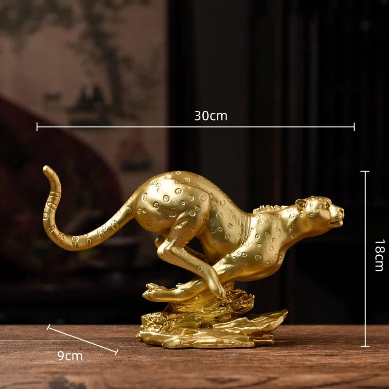DecorBites™ Golden Leopard Resin Sculpture - Handcrafted Cheetah Decoration