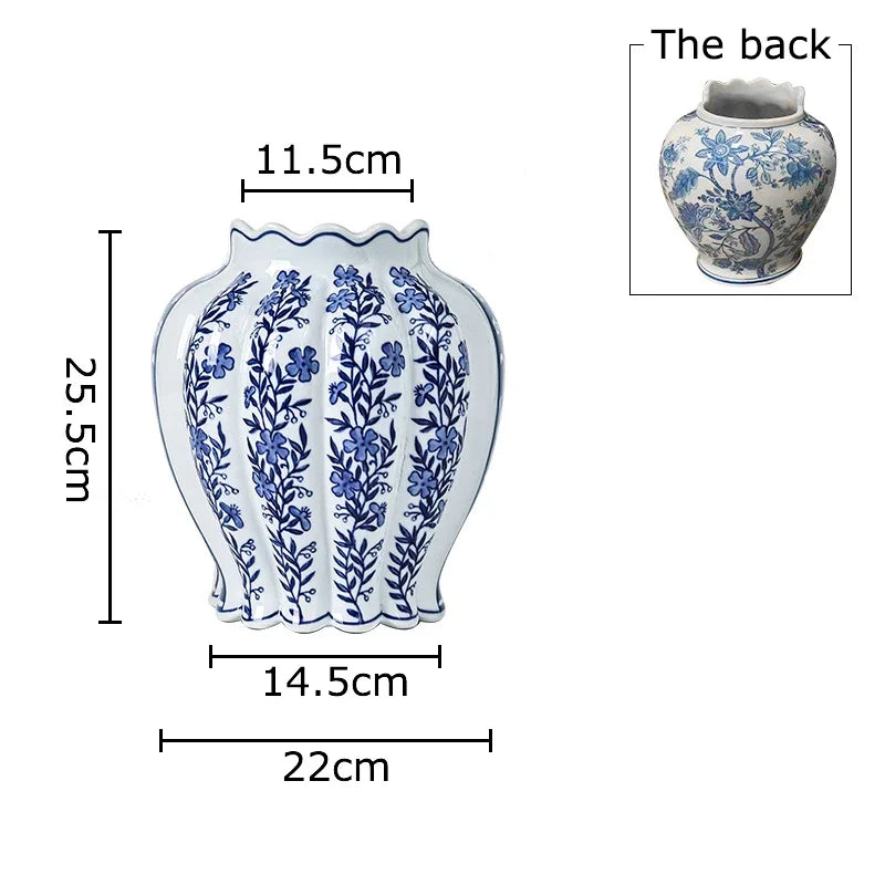 DecorBites™ Blue & White Porcelain Vase Desk Decor with Artificial Flowers