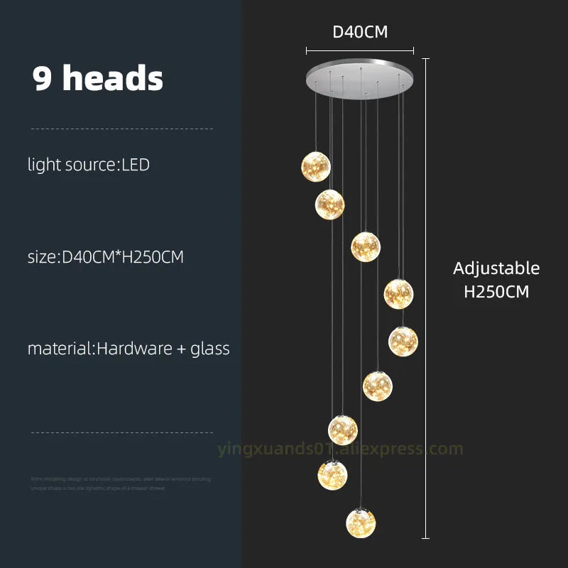 DecorBites™ Glass Ball Spiral Chandelier for Modern Staircase & Dining Table LED Ceiling Light