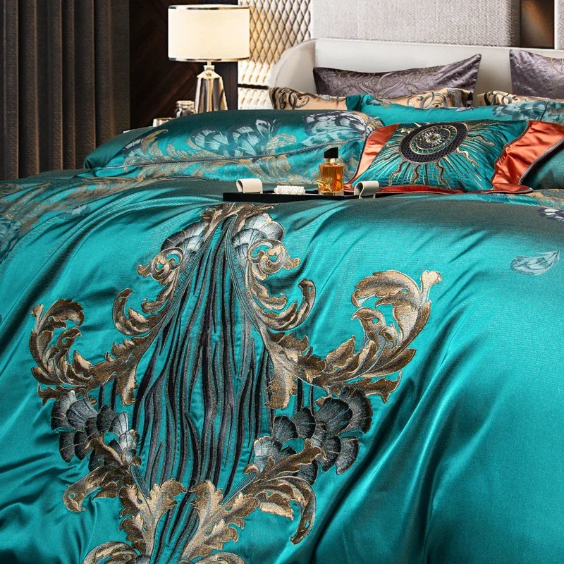 DecorBites™ 1200TC Jacquard Bedding Set: Queen King Size Linens, Comforter Cover, Sheet, Pillowcase