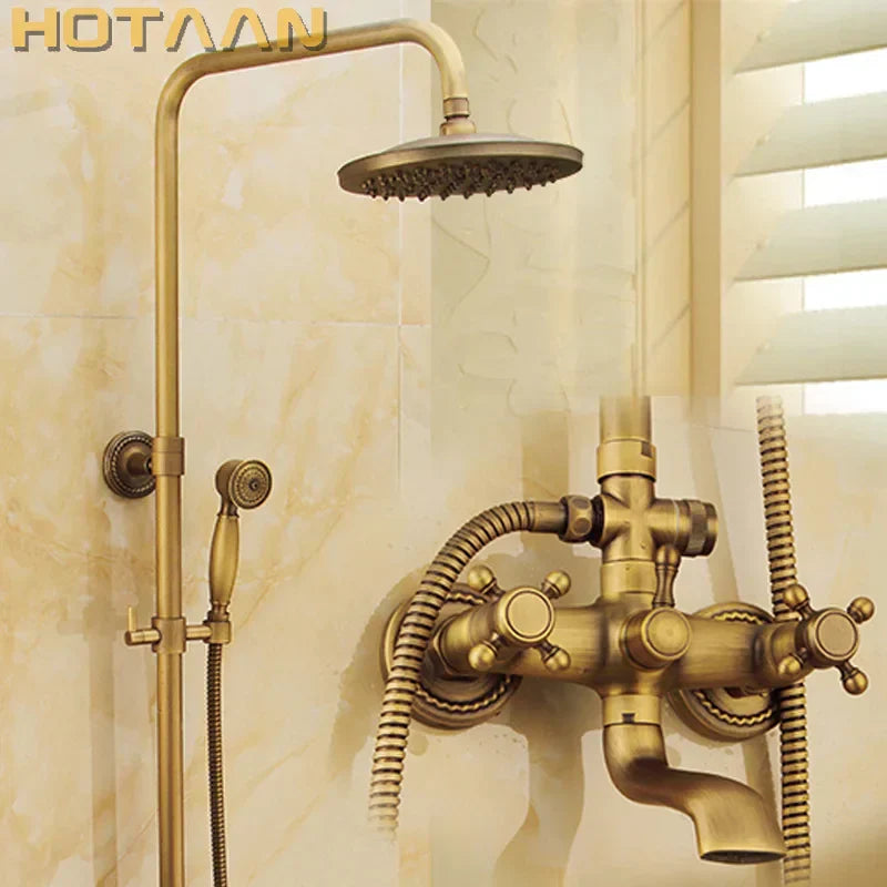 DecorBites™ Antique Brass Shower Faucet Set with Rainfall Shower Head and Hand Shower