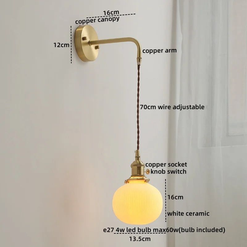 DecorBites™ Ceramic Copper LED Wall Lamp with Pull Chain Switch for Modern Style Interiors