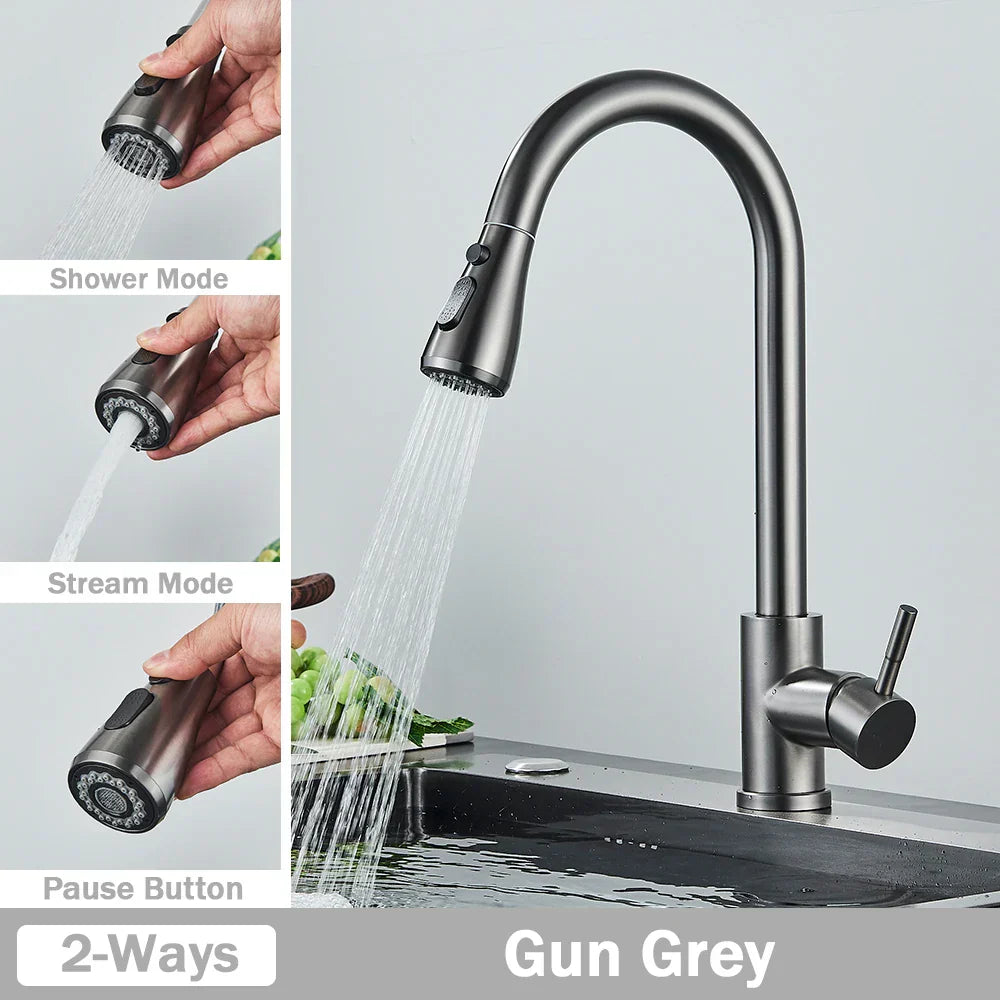 DecorBites™ Brushed Nickel Pull Out Kitchen Faucet with Flexible Stream Sprayer Head
