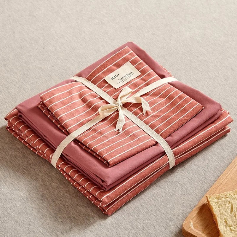 ™ Japanese Grid Printed Cotton Bedding Set in Queen/King for Cozy Sleep