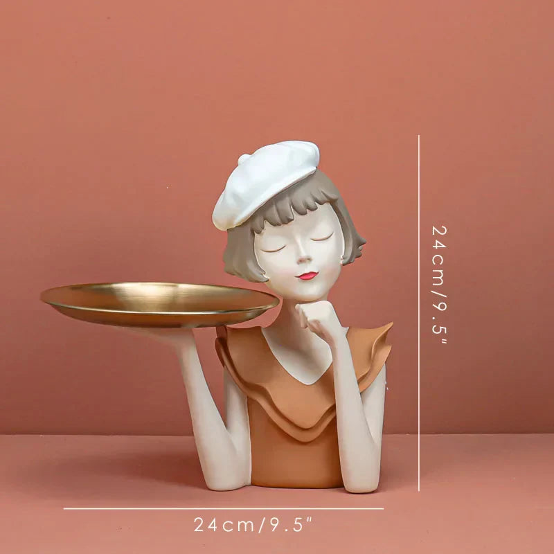 DecorBites™ Balloon Girl Bust Vase and Tray Set - Modern Resin Sculptures for Living Room Decor