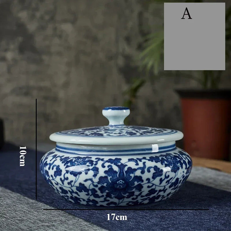 DecorBites™ Blue Flower Ceramic Tea Caddy Jar - Living Room Decor or Home Ornament