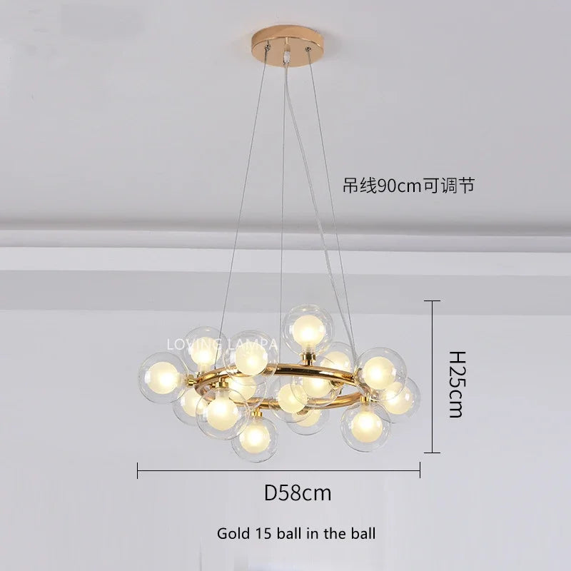 DecorBites™ Glass Ball LED Chandelier Pendant Lamp, Modern Round Design for Home Decor Lighting