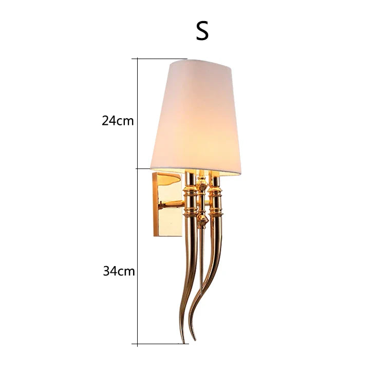 DecorBites™ Iron Claw Horn Wall Sconce with Cloth Lampshade for Bedroom and Living Room