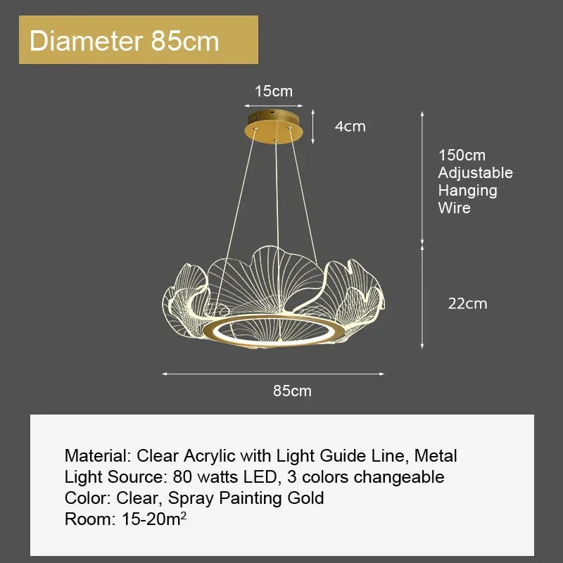 DecorBites™ Ginkgo Leaf Chandelier Nordic Pendant Light for Living Dining Bedroom