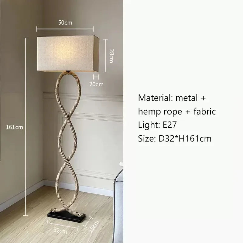 ™ Hemp Rope Fabric Shade LED Floor Lamp for Home Decor