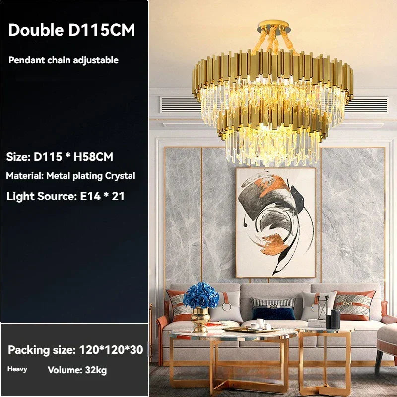 DecorBites™ Crystal Gold Chandelier LED Ceiling Pendant for Living Room Bedroom Kitchen Island