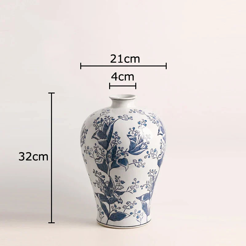 DecorBites™ Blue White Porcelain Vase Plant Pots Room Decor Flowers Arrangement