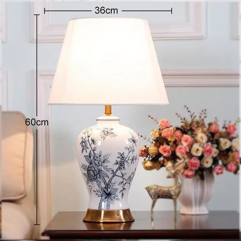 DecorBites™ Blue and White Porcelain Table Lamp for Home Decor – Classic Retro Style