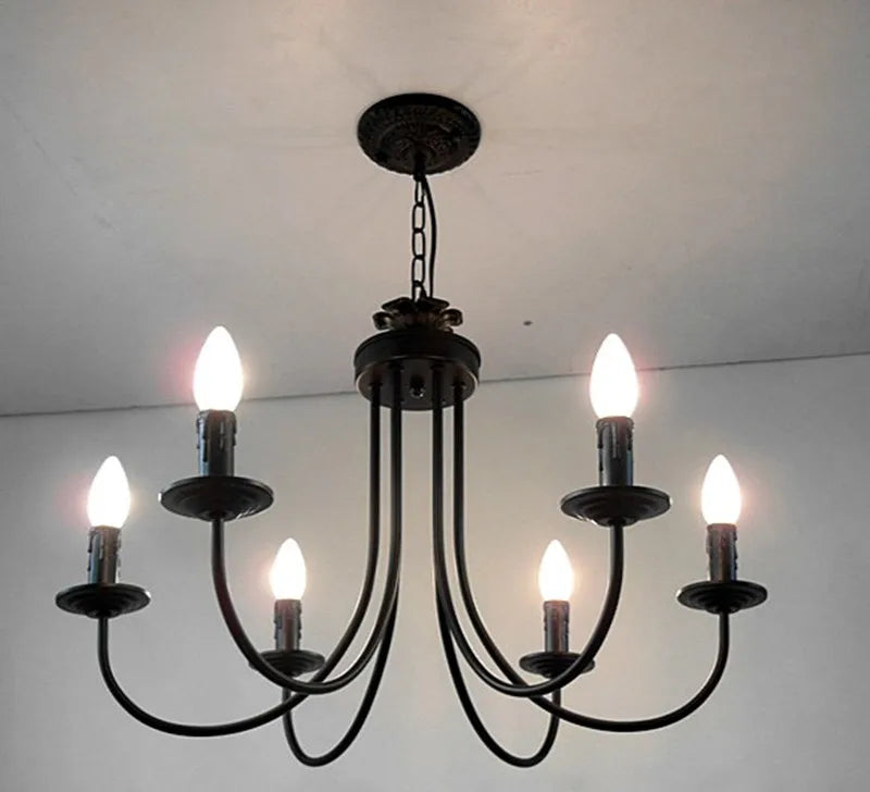 DecorBites™ Black Curved Arm LED Chandelier: Classic Wrought Iron Candle Lighting Fixture