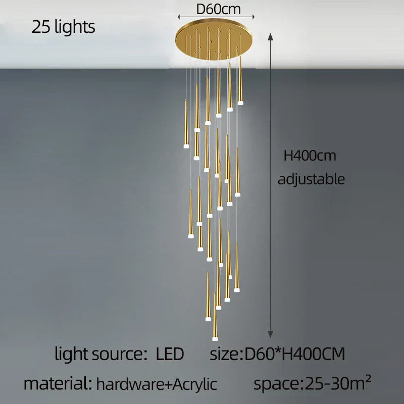 DecorBites™ Golden LED Tapered Chandelier for Modern Living Room & Kitchen Lighting