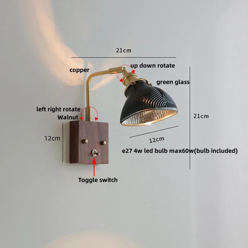 DecorBites™ Clear Glass LED Wall Light Walnut Copper Stair Fixture