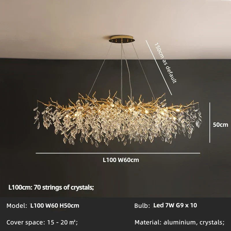 DecorBites™ Crystal Branch LED Pendant Chandelier - Gold Suspend Lamp for Luxury Dining Room