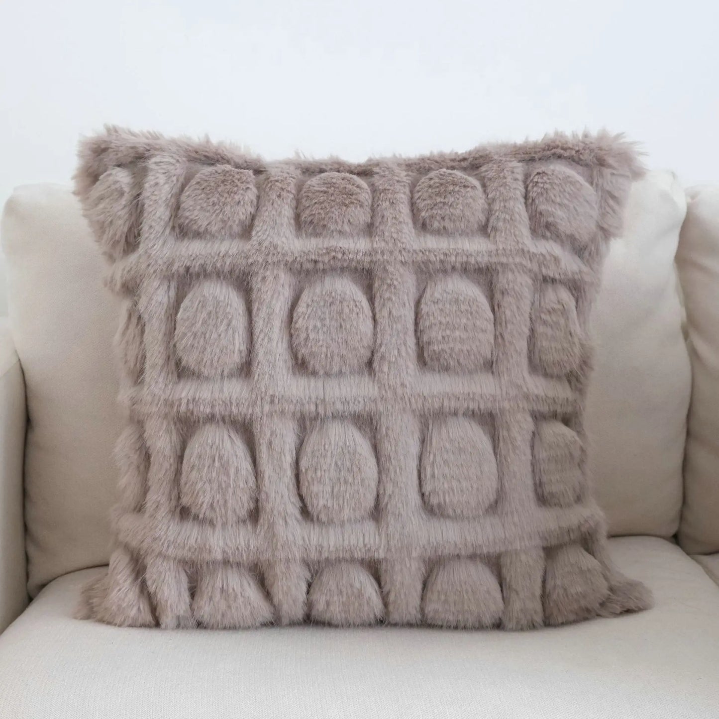 DecorBites™ Cream Geometric Faux Fur Pillow Case for Luxury Home Decor